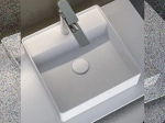 Vasque lavabo design carré, à poser, Couleur blanc mat, Finition lisse, Solid-Surface, Taille : 36 x 36 x 10,5 cm - Stock disponible ! LIVRAISON OFFERTE